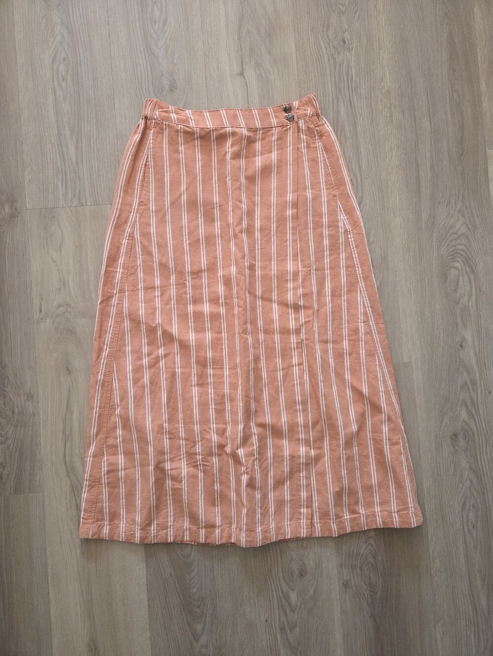 Pact Canopy Linen Striped Wrap Midi Skirt S Vacay Cottage Capsule Hippie Casual - Picture 2 of 11